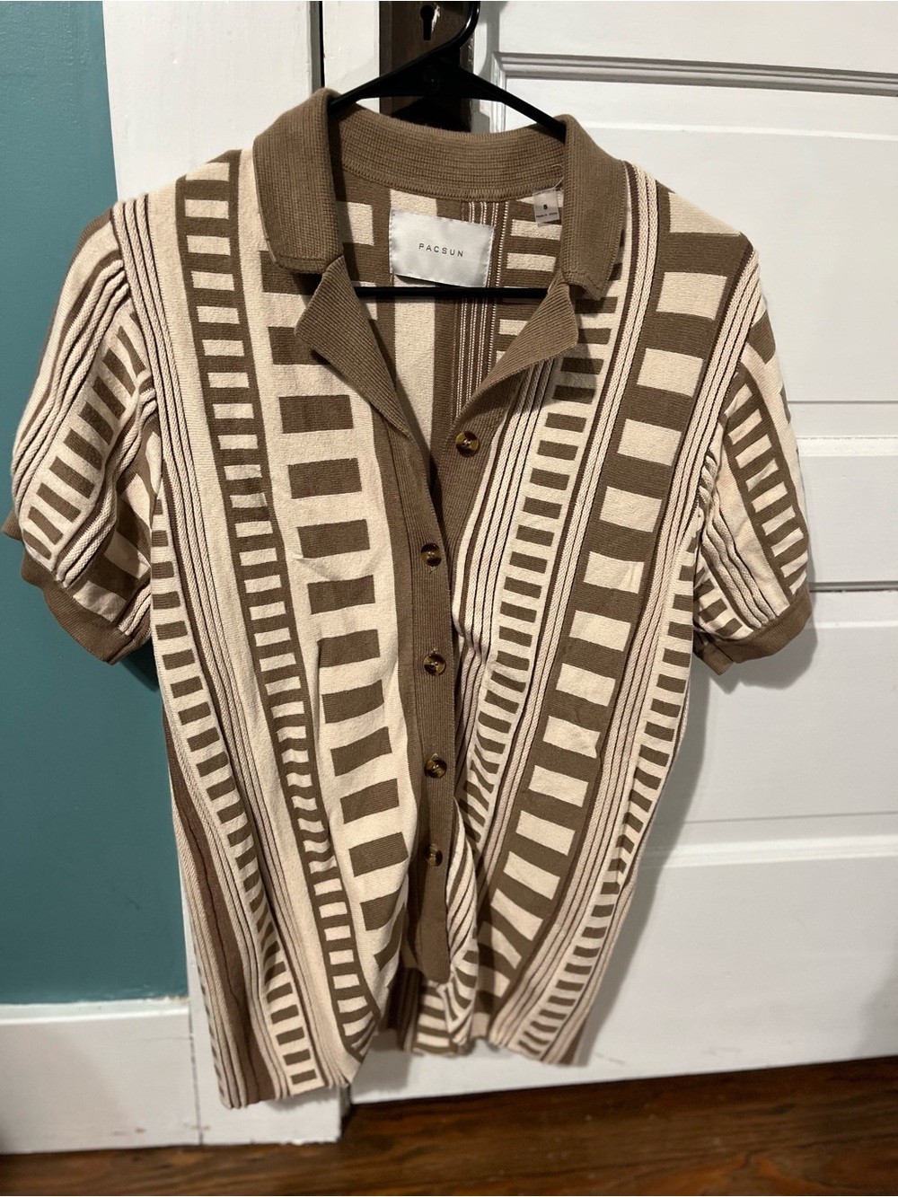 PacSun Brown and Cream Short-Sleeve Button-Up Shirt